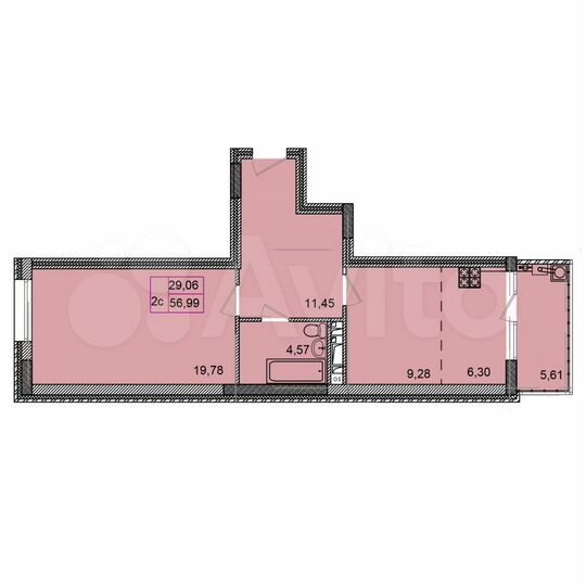 2-к. квартира, 57 м², 6/8 эт.