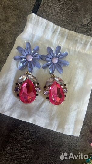 Серьги длинные с камнями кристаллами