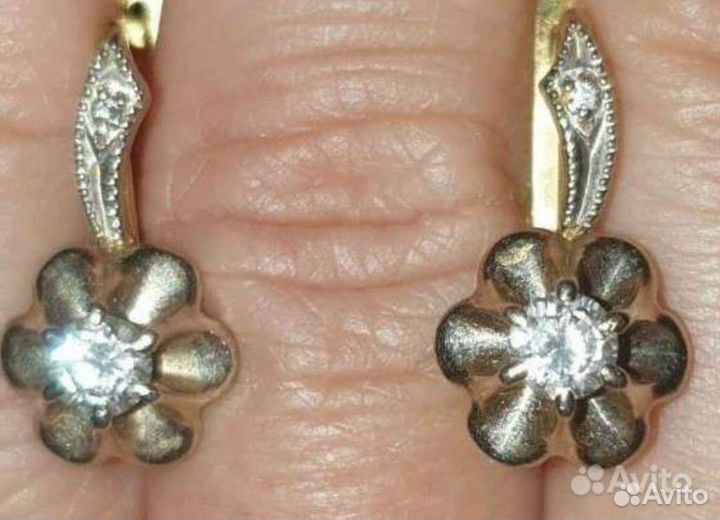 Золотые серьги 750 проба с бриллиантами