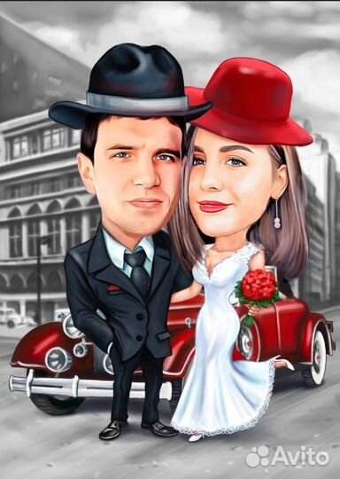 Цифровой шарж портрет, печать на холсте по фото