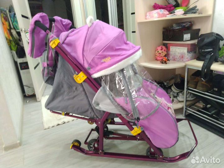 Детские санки коляска Ника,бу,с колесами
