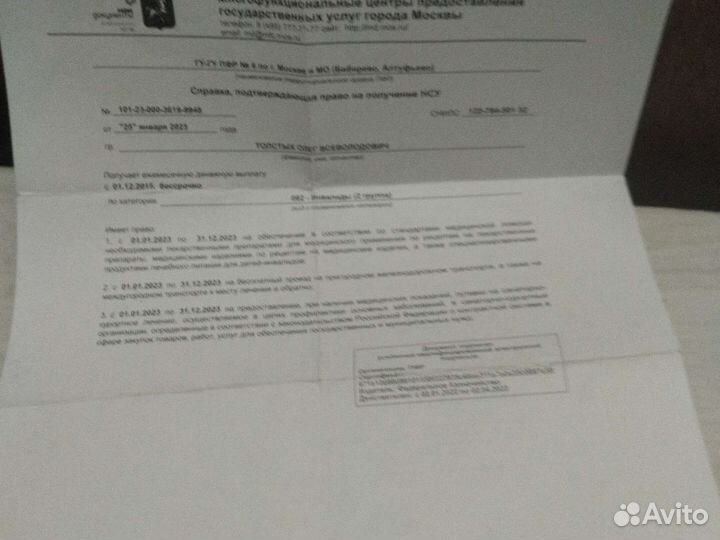 Справка об инвалидности Толстых Олег Всеволодович