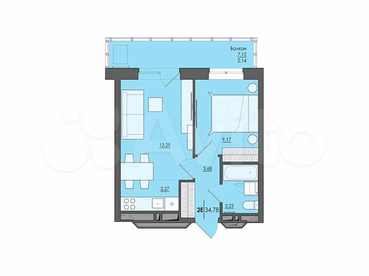 2-к. квартира, 34,8 м², 18/20 эт.