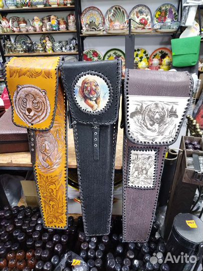 Шампуры в кожаных чехлах и получехлах