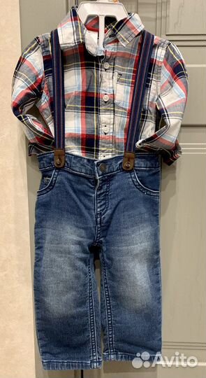 Комплект рубашка джинсы подтяжки carters