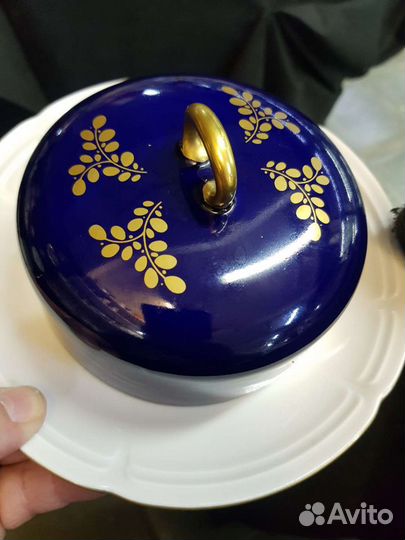 Масленка кобальт фарфор ваймар германия Weimar