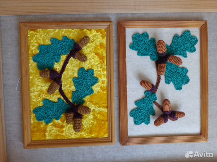 Картины и панно с объемными вязаными элементами