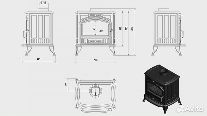 Печь-камин чугунный koza/K6