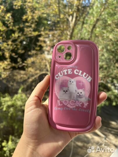 Чехол на iPhone 14 розовый cute club