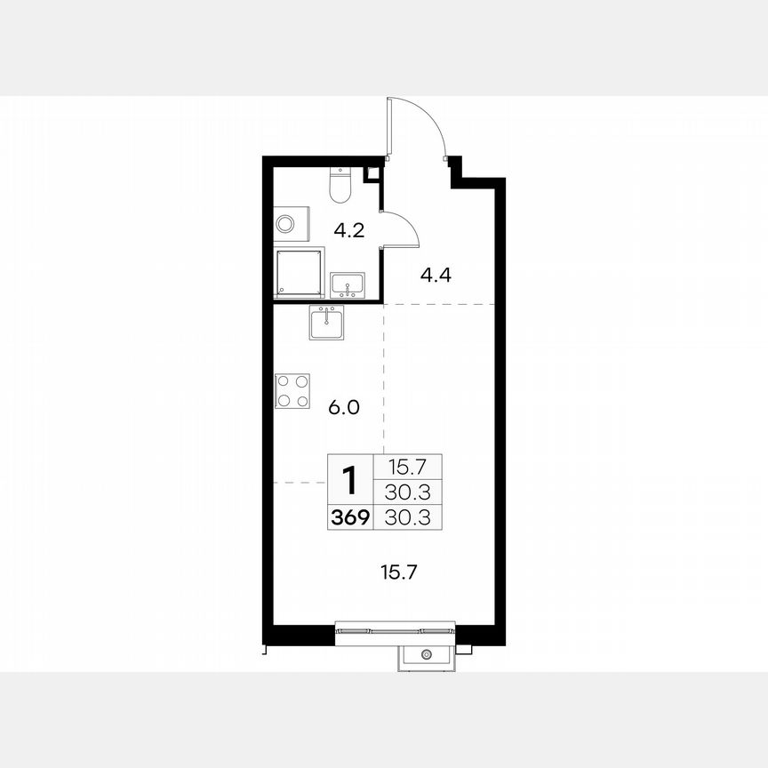 Квартира-студия, 30,3 м², 14/23 эт.