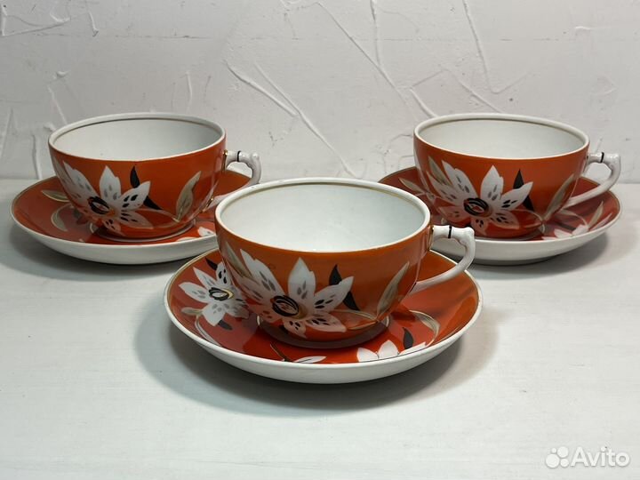 Чайные пары Тигровая лилия, Дулево, 1961 год