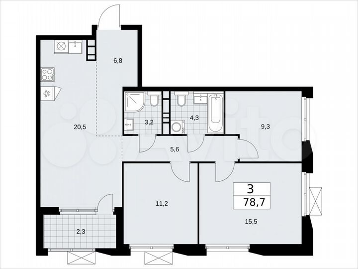 3-к. квартира, 78,7 м², 16/22 эт.