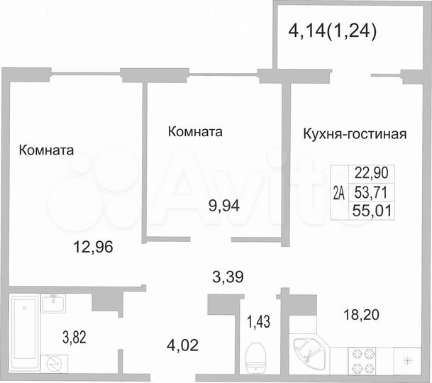 2-к. квартира, 55 м², 7/9 эт.