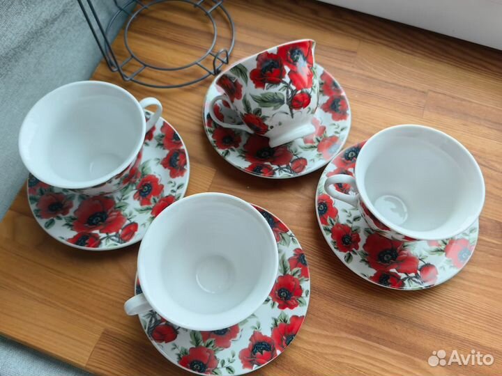 Чайный набор фарфор 8 предметов на подставке