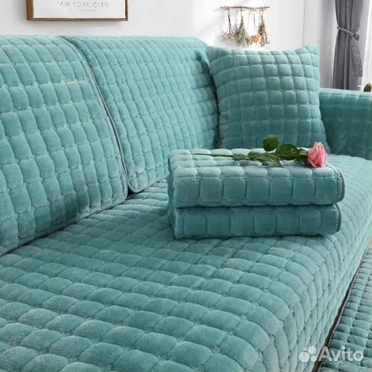 Покрывало для дивана, плюшевое, однотонное