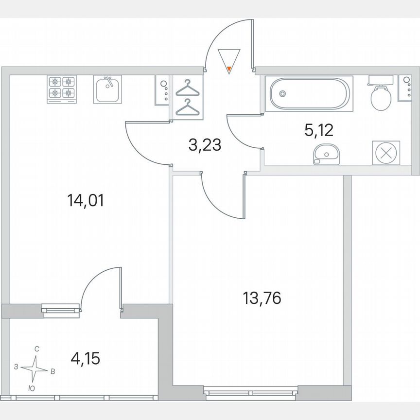 1-к. квартира, 38,2 м², 1/4 эт.