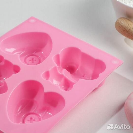 Форма силиконовая для выпечки Доляна «Мишка и серд