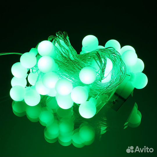 Гирлянда шарики 40 свд, 5 метров зеленая, малина