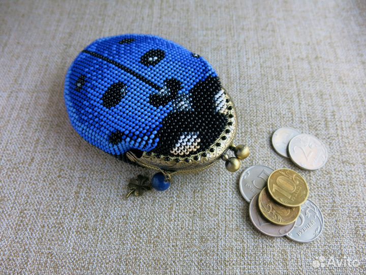 Кошелек-монетница Божья коровка синяя