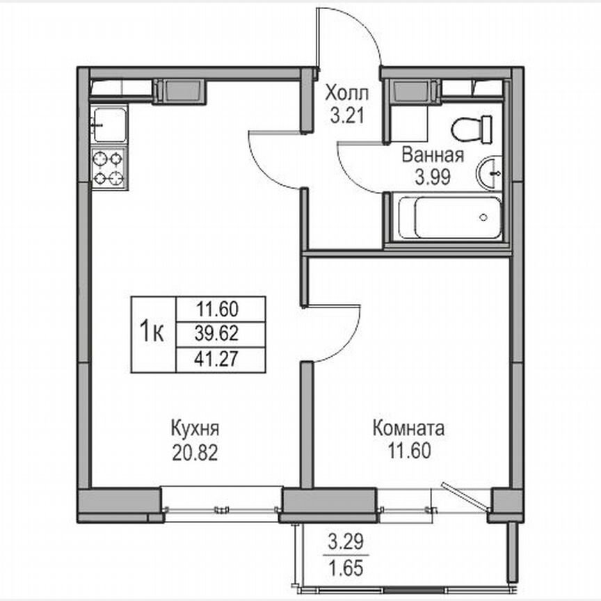 1-к. квартира, 41,3 м², 3/23 эт.