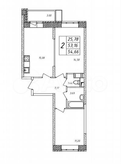 2-к. квартира, 54,6 м², 9/17 эт.