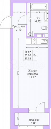 Квартира-студия, 27,5 м², 20/25 эт.
