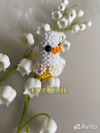 Утка-банан амигуруми из бисера (брелок)