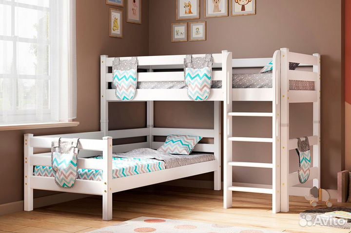 Кровать 2-х ярусная угловая 190х80 с матрасами