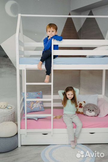Двухъярусная кровать-домик classic (белая)