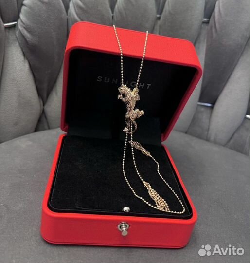 Шикарное крупное колье ягуар на цепи золото 585