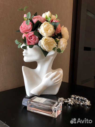 Ваза лицо/Кашпо голова/Ваза интерьерная