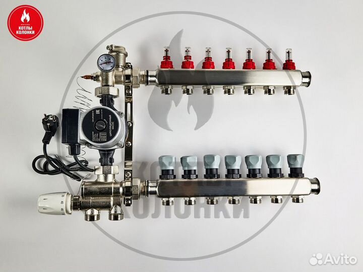 Коллектор для теплого пола на 7 выходов (в сборе)