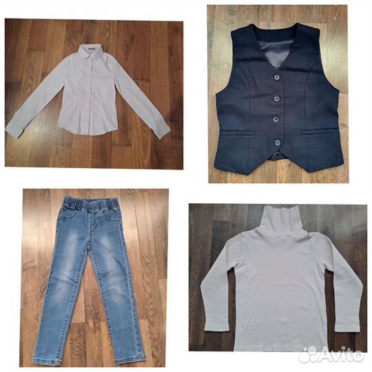 Джинсы, водолазка, жилет, блузка 122