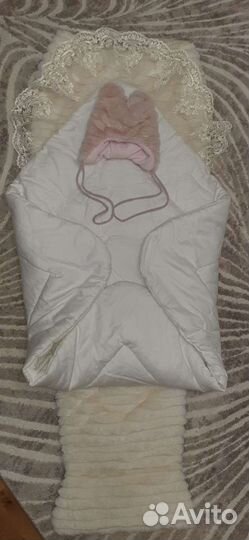 Конверт зимний на выписку, шапочка и теплое одеяло