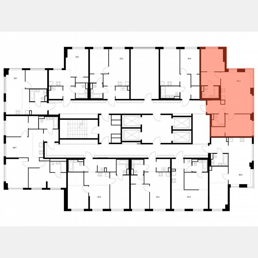 2-к. квартира, 64,3 м², 31/32 эт.