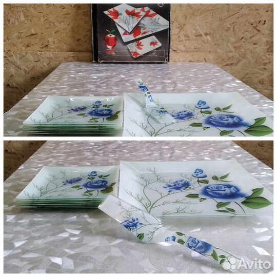 Набор квадратных тарелок из закаленного стекла