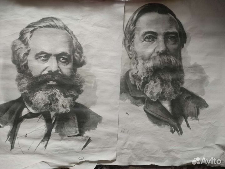 Плакат Энгельса и К.Маркса 1984 оригинал холст