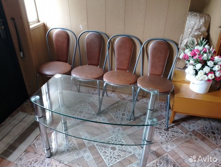 Кухонные стулья б/у, Стол стеклянный