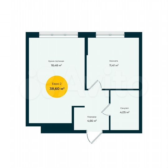 2-к. квартира, 38,6 м², 16/23 эт.