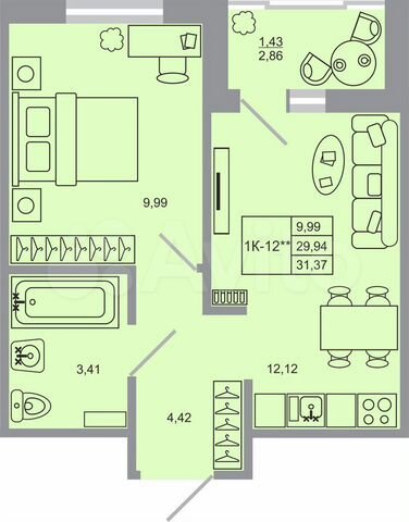 1-к. квартира, 31,4 м², 17/17 эт.