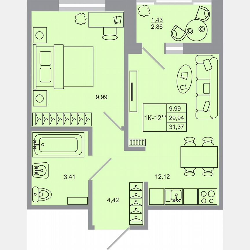 1-к. квартира, 31,4 м², 17/17 эт.