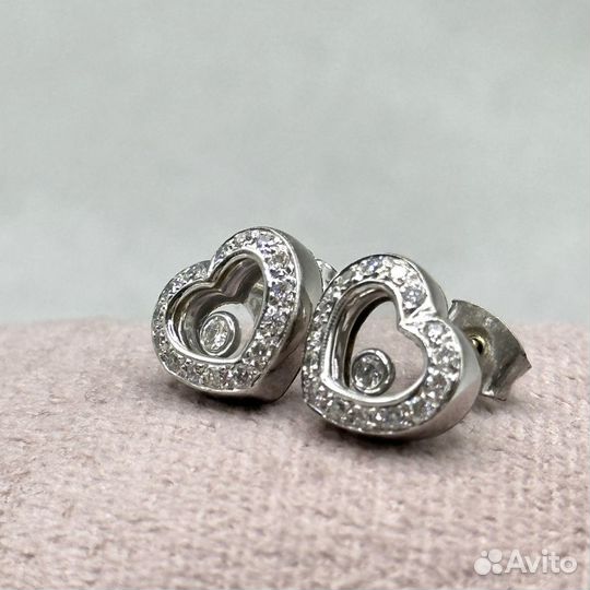 Золотые серьги пусеты сердечки бриллианты 0,47ct