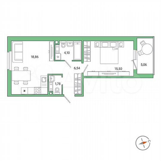 1-к. квартира, 49,3 м², 8/9 эт.