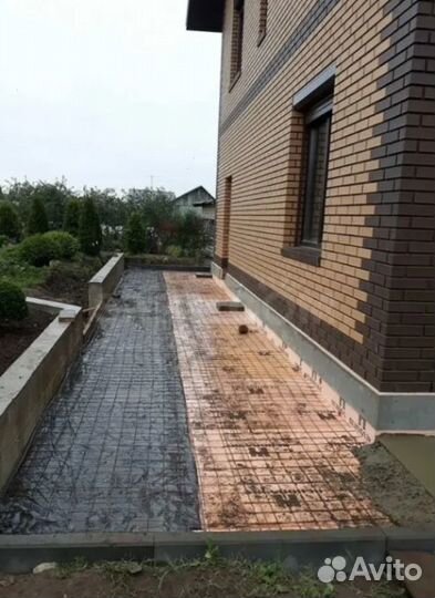 Заливка бетона, фундамент, отмостки