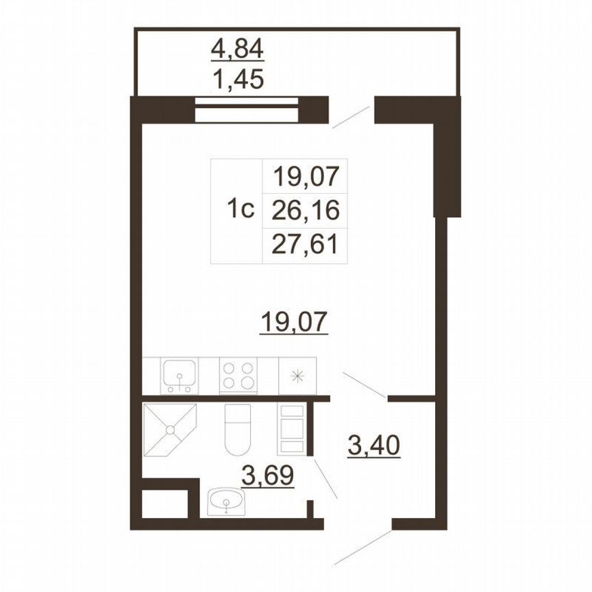 Квартира-студия, 27,6 м², 5/6 эт.