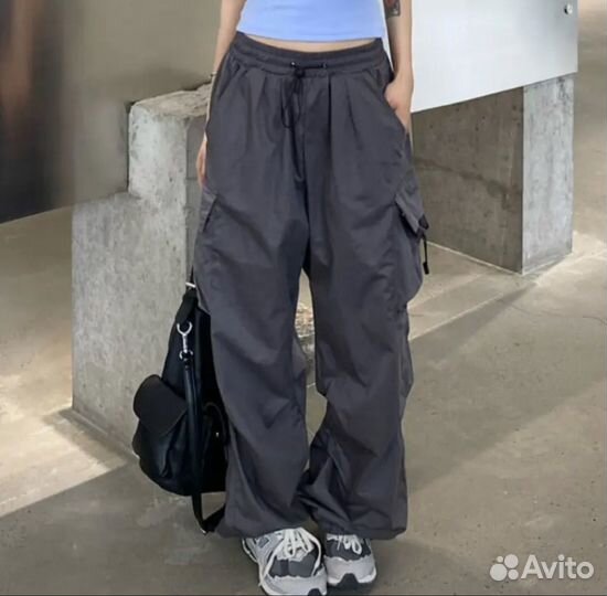 Штаны карго y2k широкие серые