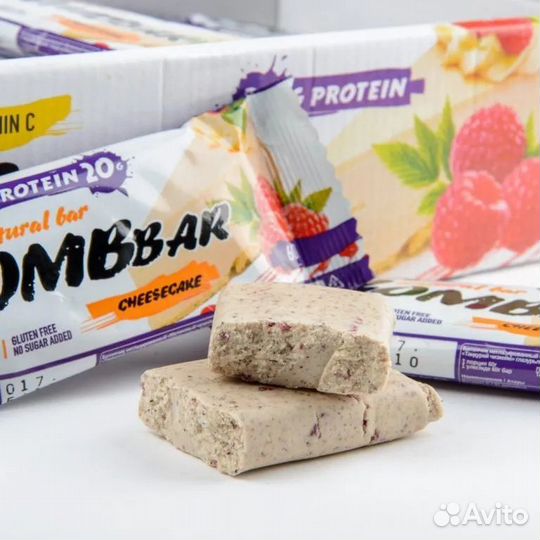 Протеиновый батончик Bombbar, малиновый чизкейк, 6