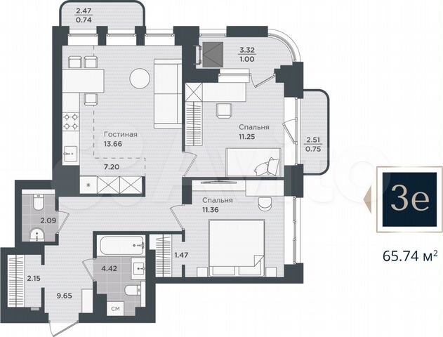 3-к. квартира, 65,7 м², 7/24 эт.