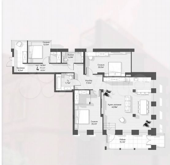 4-к. апартаменты, 149 м², 2/3 эт.