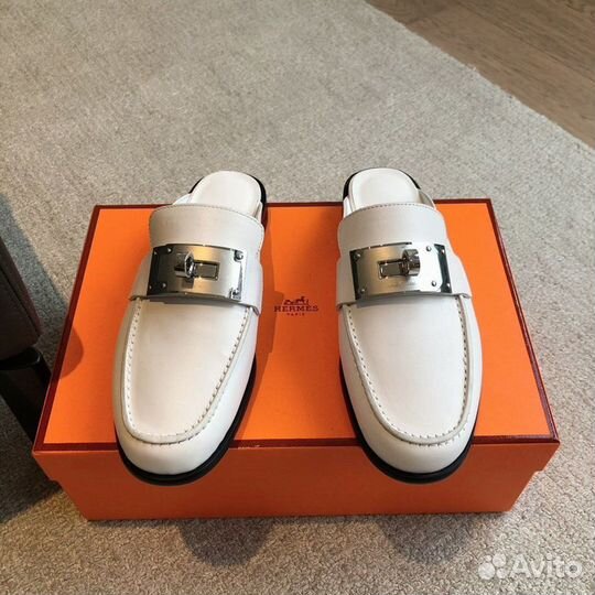 Сабо женские hermes, белая, кожа